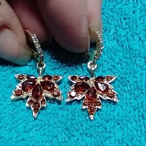 Elegant Gold Tone and Orange Crystal Maple Leaf Earrings